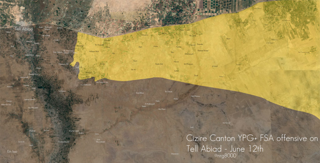 Карта боев курдов и ИГИЛ  в Сирии, наступление курдов на Сулук