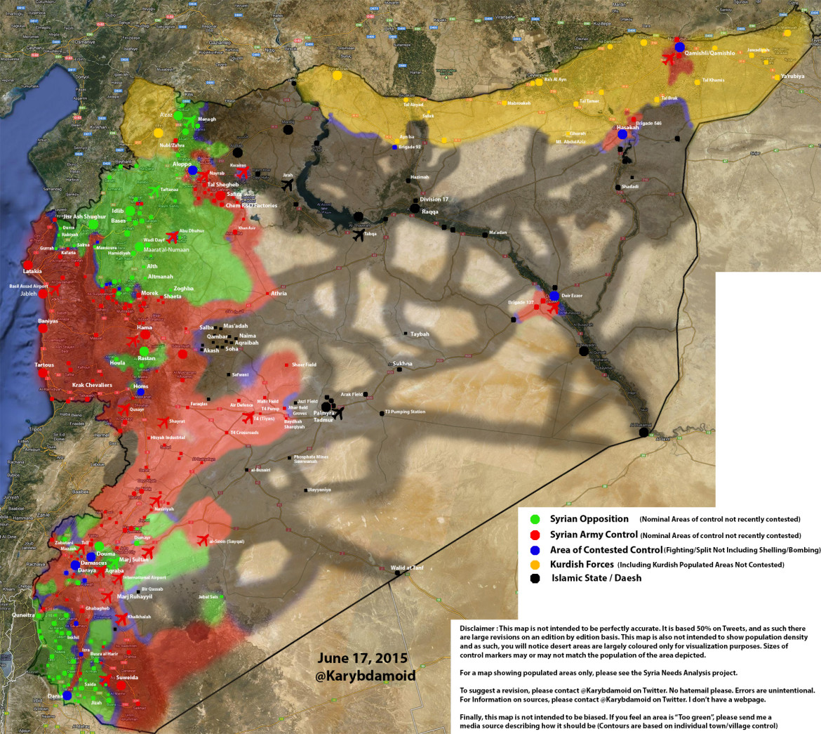 Новая карта расположения сторон Сирийская война 20.06.2015