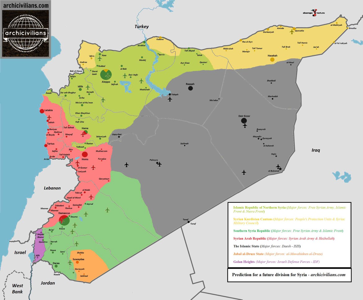 Будущие Сирии? Карта размежевания территории Сирии, предположение экспертов