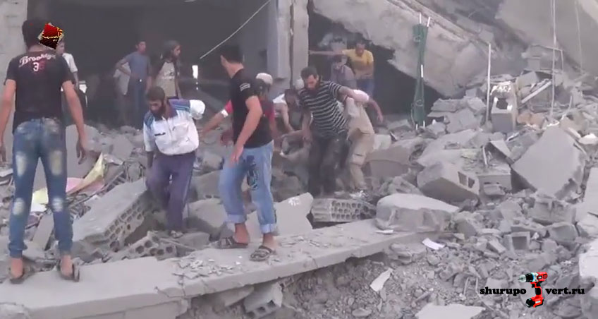 Результат бомбардировки города Talbisa, провинция Хомс, Сирия 