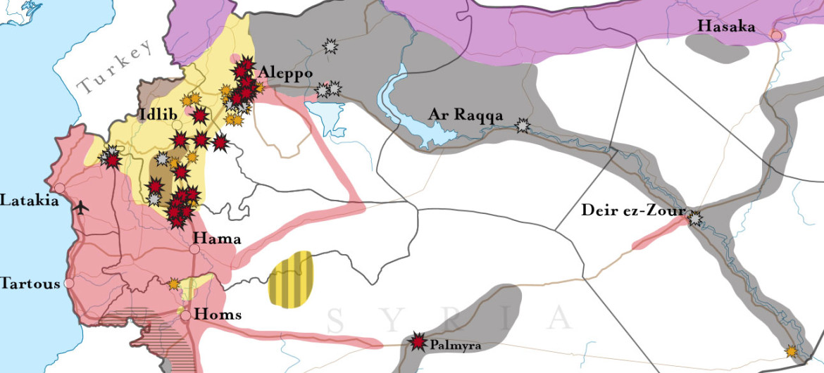 Карта мест основных авиа ударов российской авиации в Сирии с 2го по 12 ноября