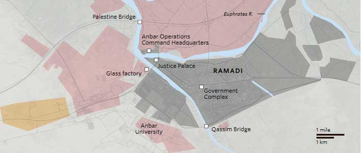 Расстановка сил в городе Рамади, ИРАК на карте