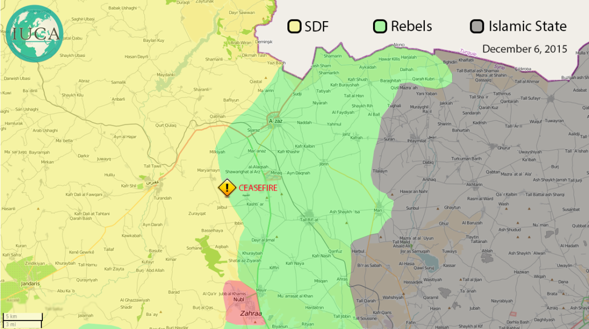 Карта "коридора" сирийской оппозиции в Южном Алеппо с расстановкой сил участников войны в Сирии
