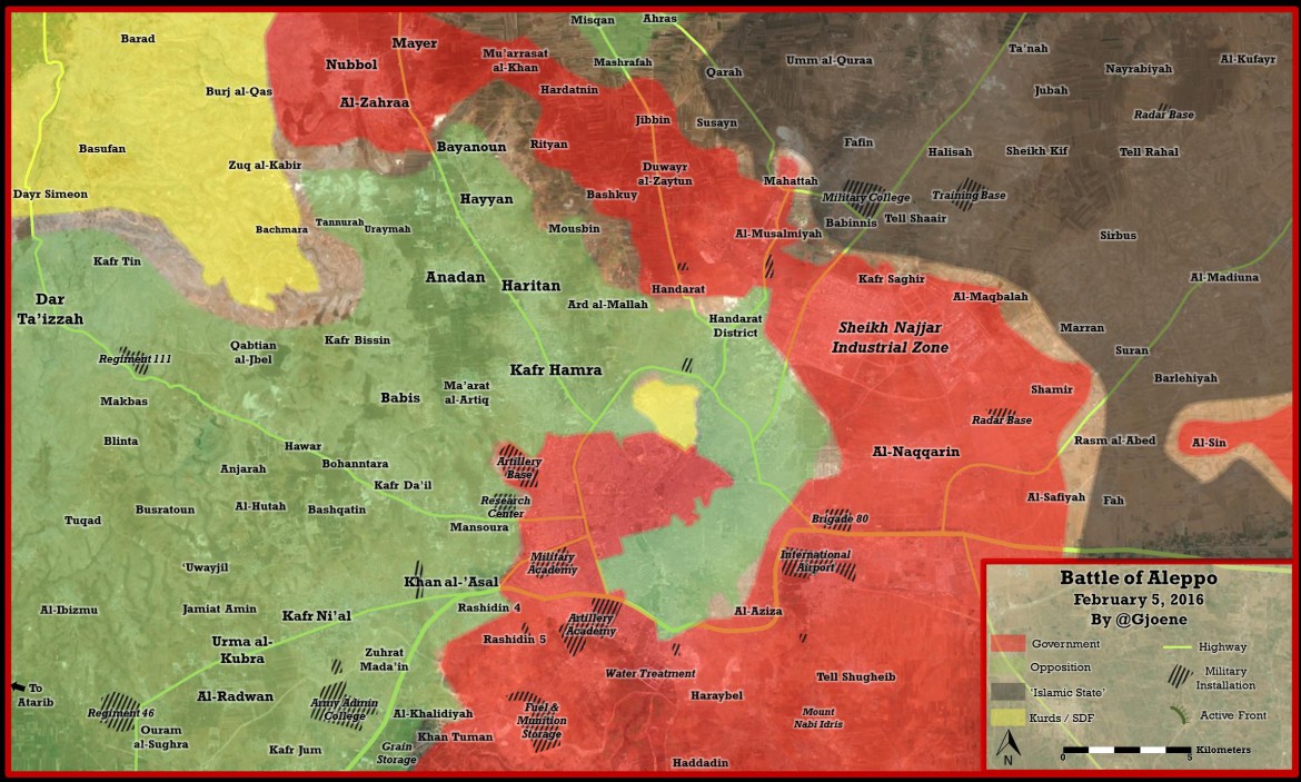 Карта наступления сил режима на сирийскую оппозицию в Алеппо, Сирия