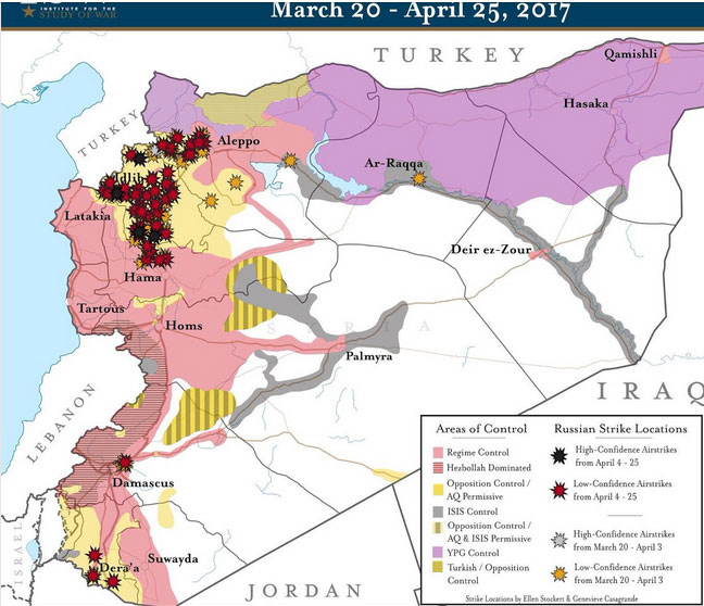 Карта авиа ударов ВКС РФ в Сирии