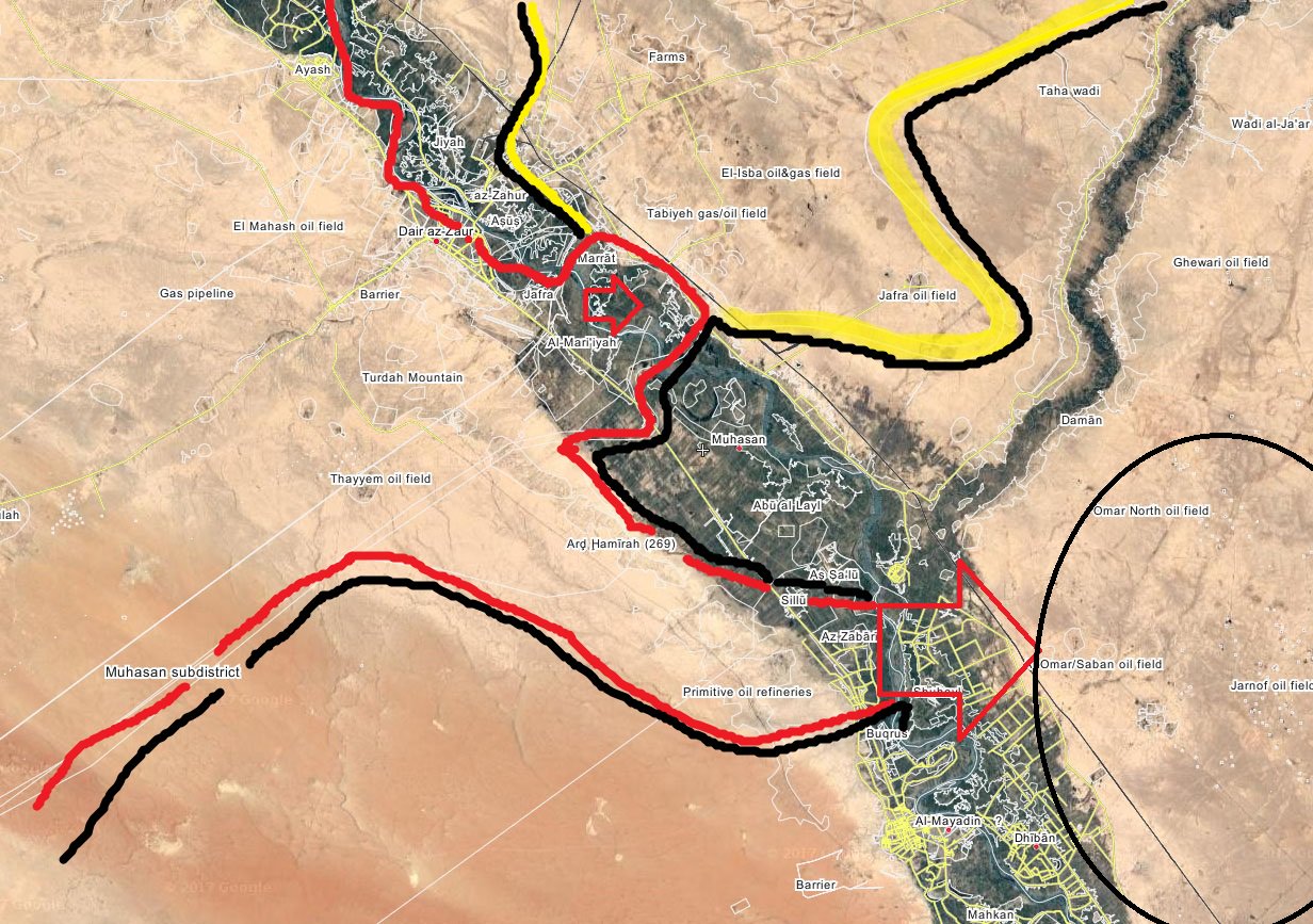 Карта, Асадисты пытаются обогнать SDF и захватить нефть в Omar